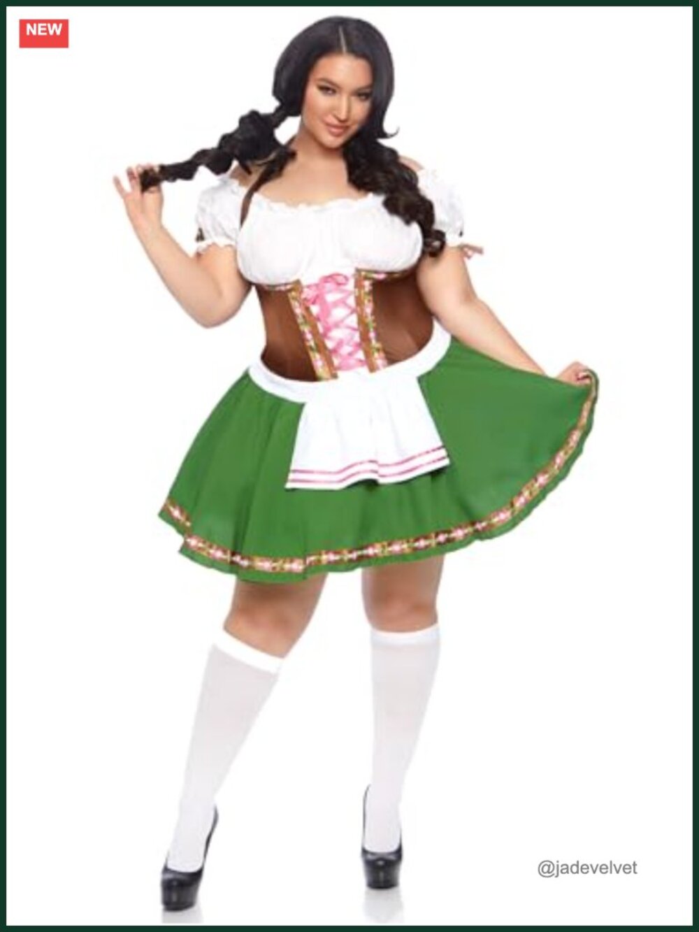 Plus Size Oktoberfest Dirndl Dress Costume Peasant Top with Apron and Satin